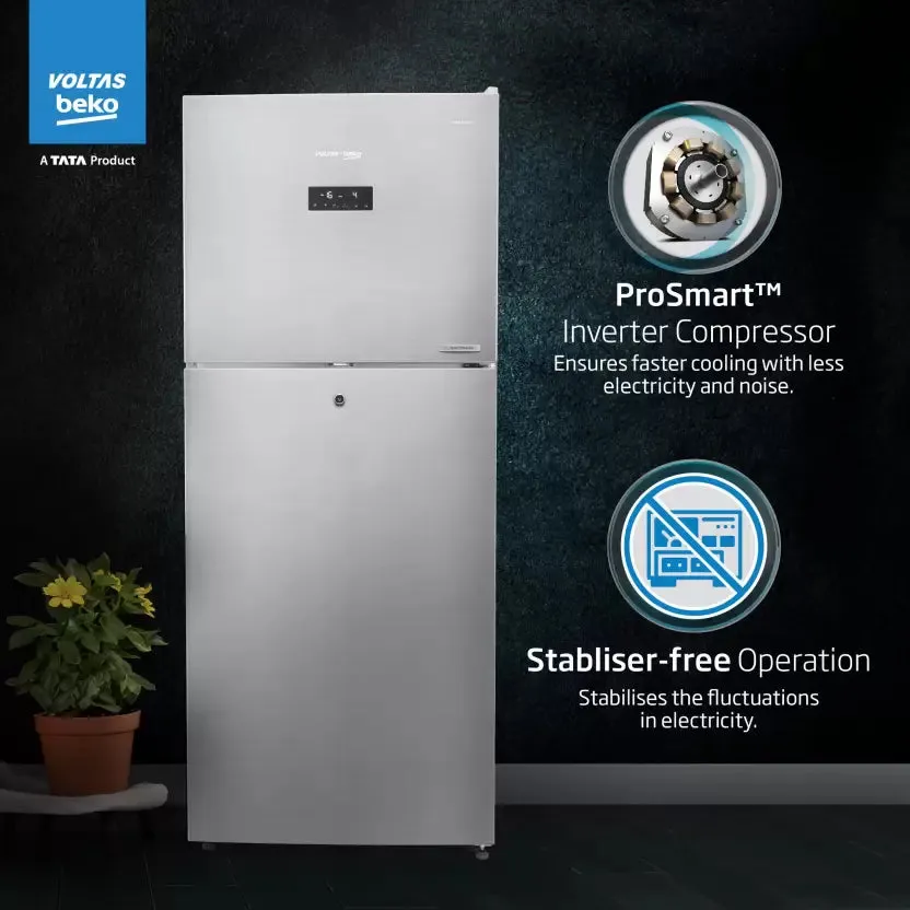 Voltas Beko RFF4653XPCF 432 L Frost Free Double Door Top Mount 2 Star Refrigerator  (PET INOX)