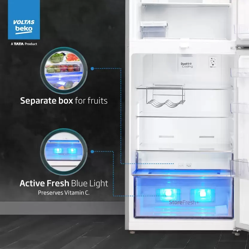 Voltas Beko RFF4653XPCF 432 L Frost Free Double Door Top Mount 2 Star Refrigerator  (PET INOX)