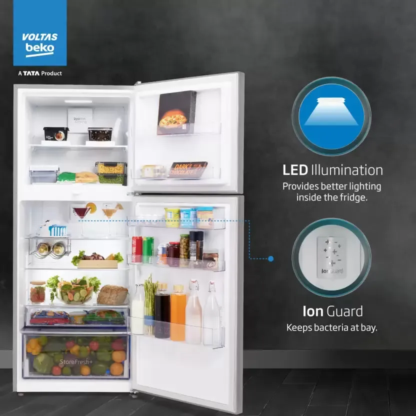 Voltas Beko RFF4653XPCF 432 L Frost Free Double Door Top Mount 2 Star Refrigerator  (PET INOX)