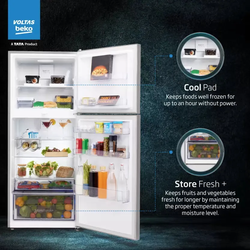 Voltas Beko RFF4653XPCF 432 L Frost Free Double Door Top Mount 2 Star Refrigerator  (PET INOX)