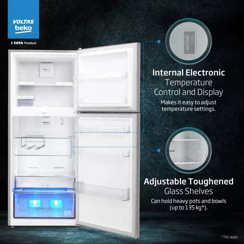Voltas Beko RFF4653XPCF 432 L Frost Free Double Door Top Mount 2 Star Refrigerator  (PET INOX)
