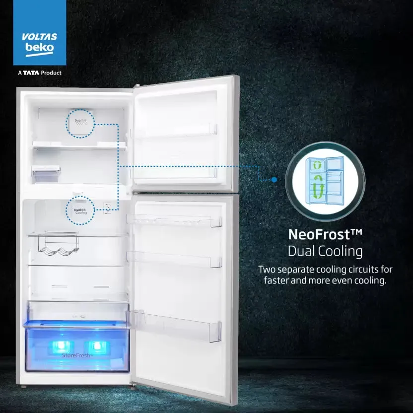 Voltas Beko RFF4653XPCF 432 L Frost Free Double Door Top Mount 2 Star Refrigerator  (PET INOX)